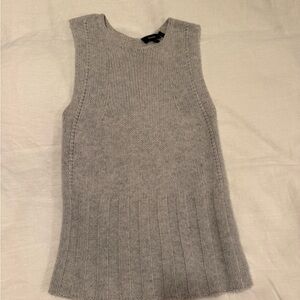 Theory Light Gray Sleeveless Cashmere Knit top Petite Carolyn Bessette style